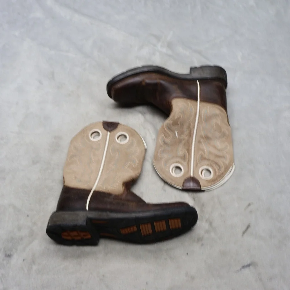 Ariat Kids 3.5 Workhog Western Boots Brown Leather Cowboy Square Toe Pull On